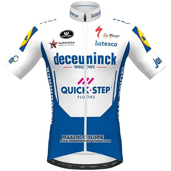 2020 Maillot Ciclismo Deceuninck Quick Step Blanc Bleu Manches Courtes et Cuissard